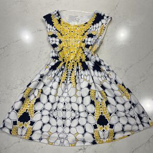 GAP Casual Knit A Line Dress Pockets Lined Elastic Waist Navy White Yellow Sz XS